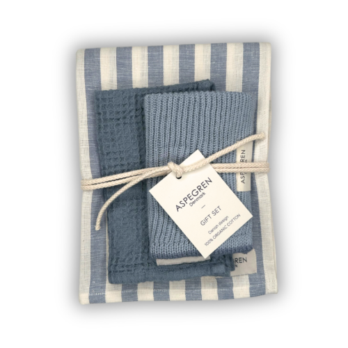 Biologisch katoen keukenset - blauw 6 Biologisch katoen keukenset theedoek - blauw