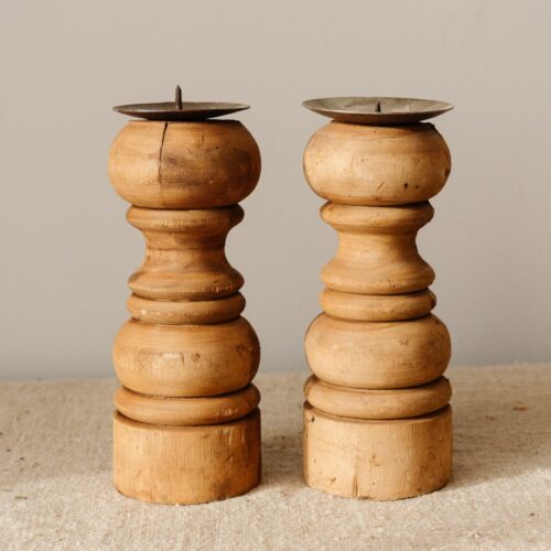 Houten Kandelaars set 2 Oude houten baluster kandelaar set