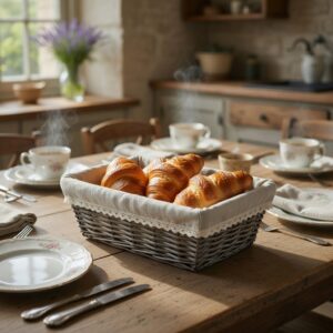 Rieten mandje met kant grijs