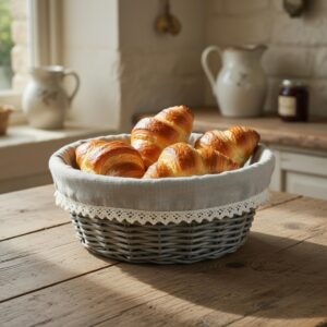 Rieten mandje grijs met kant rond