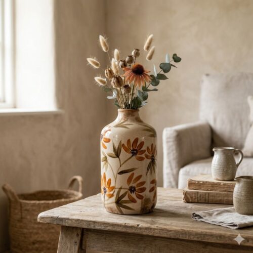 Decoratieve keramische vaas brocante stijl